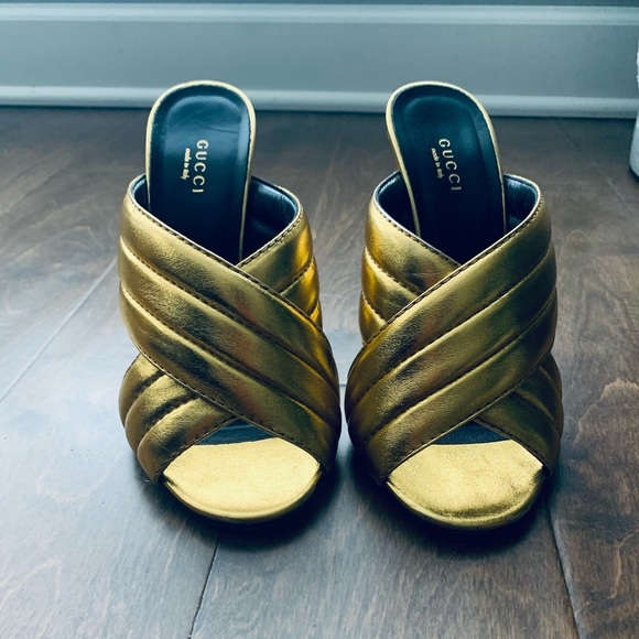 Gucci Napa Silk Gold Mules, size 38 - Picture 2 of 11